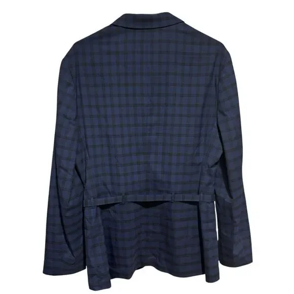 ASOS DESIGN skinny suit belted jacket with dark blue windowpane check